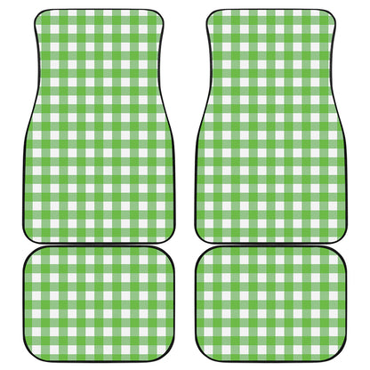 UFO Green And White Buffalo Check Print Front and Back Car Floor Mats