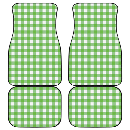 UFO Green And White Buffalo Check Print Front and Back Car Floor Mats