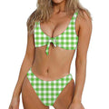 UFO Green And White Buffalo Check Print Front Bow Tie Bikini