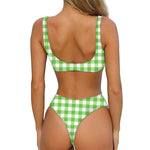 UFO Green And White Buffalo Check Print Front Bow Tie Bikini