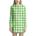 UFO Green And White Buffalo Check Print Pullover Hoodie Dress