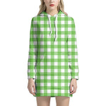 UFO Green And White Buffalo Check Print Hoodie Dress