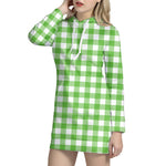 UFO Green And White Buffalo Check Print Hoodie Dress