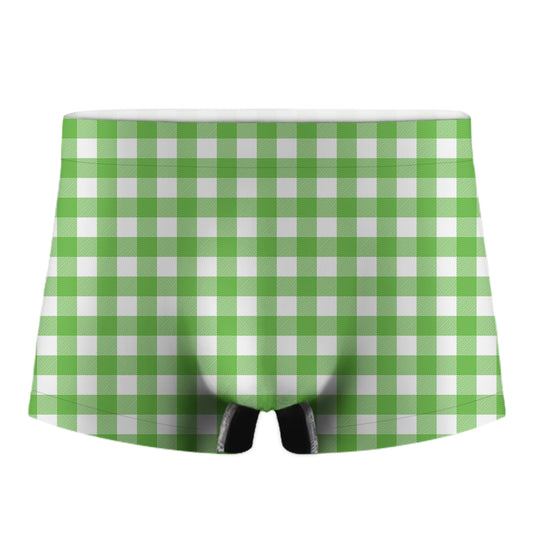 UFO Green And White Buffalo Check Print Men's Boxer Briefs