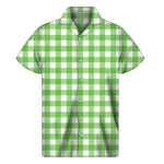 UFO Green And White Buffalo Check Print Men's Short Sleeve Shirt