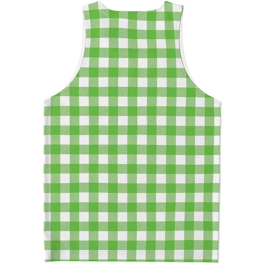 UFO Green And White Buffalo Check Print Men's Tank Top