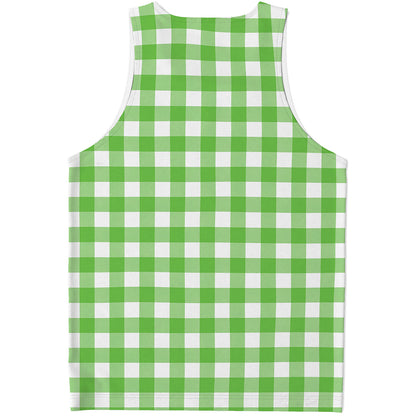 UFO Green And White Buffalo Check Print Men's Tank Top