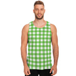 UFO Green And White Buffalo Check Print Men's Tank Top