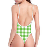 UFO Green And White Buffalo Check Print One Piece High Cut Swimsuit
