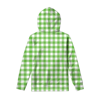 UFO Green And White Buffalo Check Print Pullover Hoodie