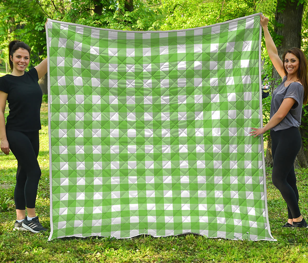 UFO Green And White Buffalo Check Print Quilt