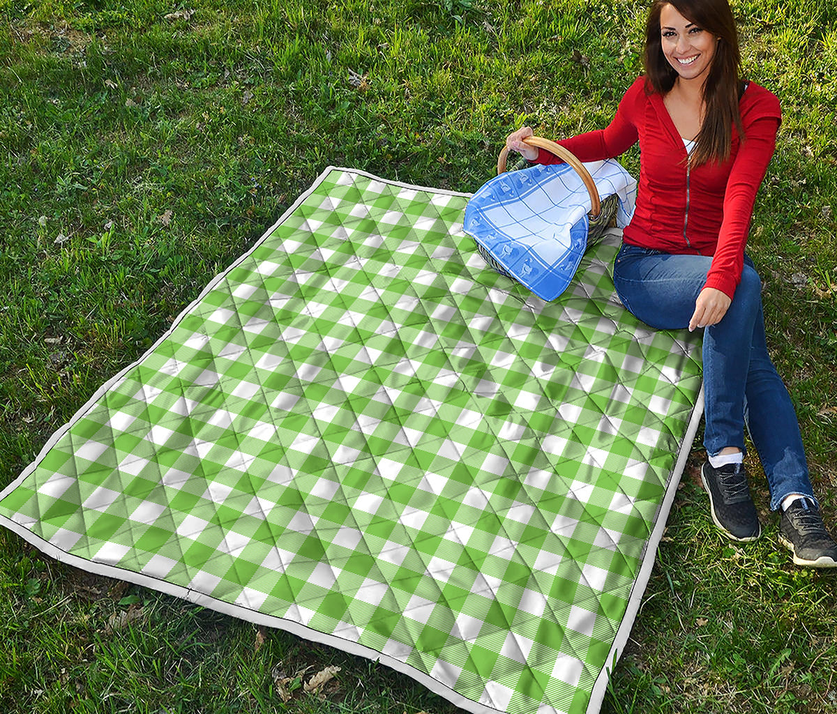 UFO Green And White Buffalo Check Print Quilt