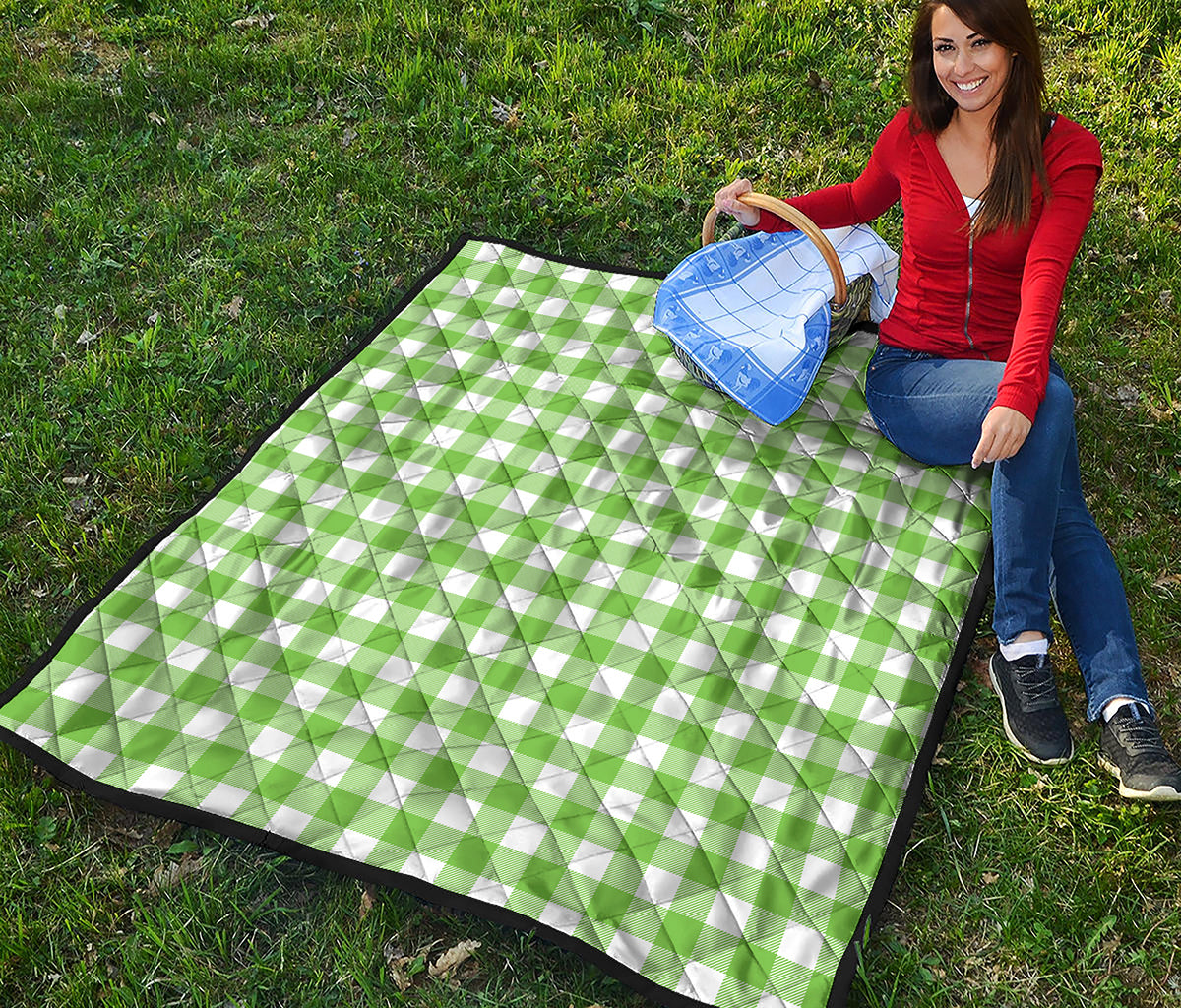 UFO Green And White Buffalo Check Print Quilt