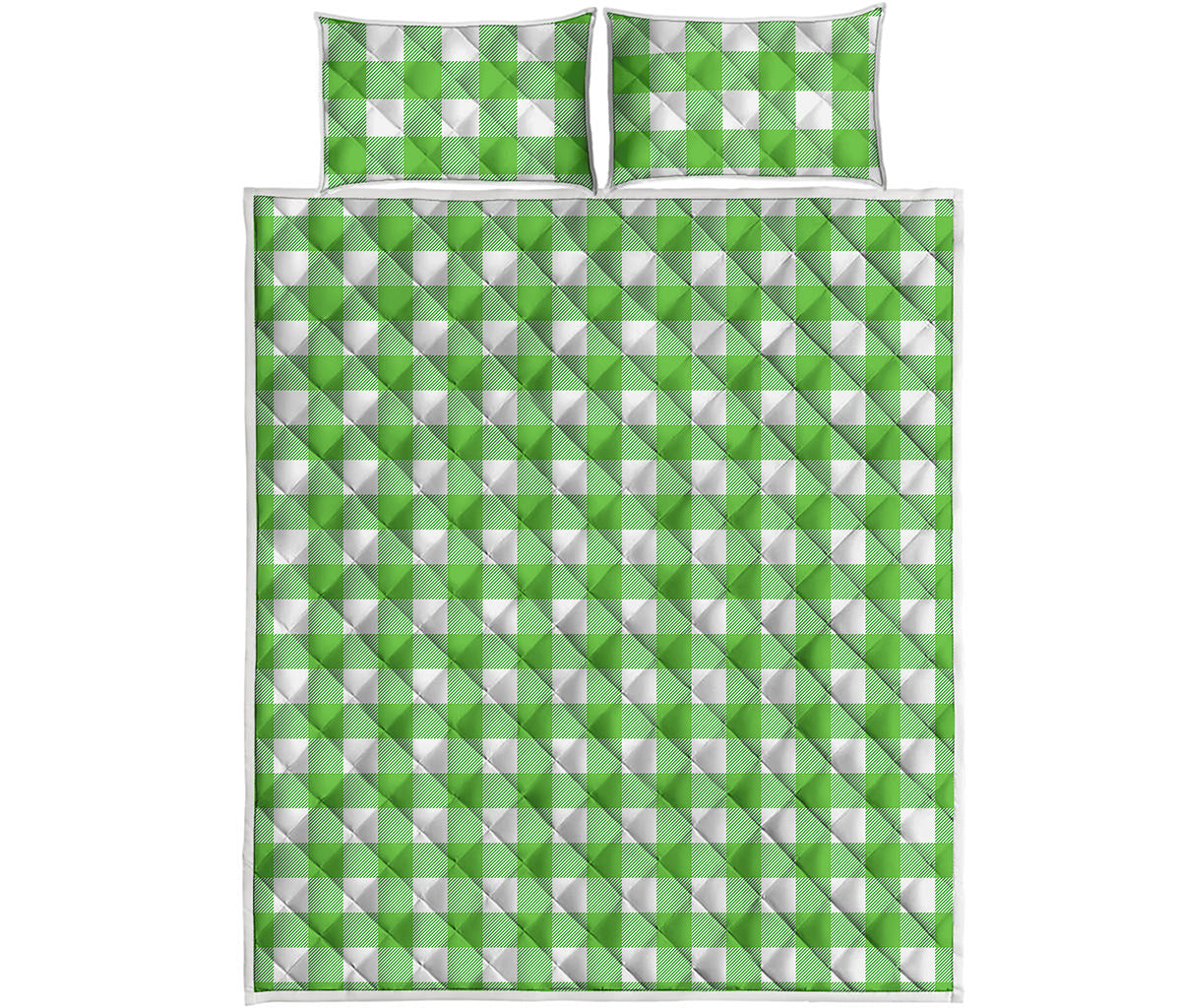 UFO Green And White Buffalo Check Print Quilt Bed Set