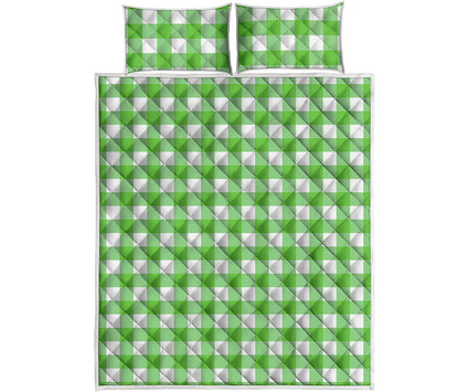 UFO Green And White Buffalo Check Print Quilt Bed Set