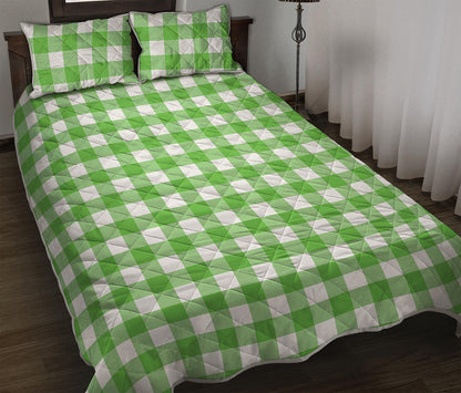 UFO Green And White Buffalo Check Print Quilt Bed Set