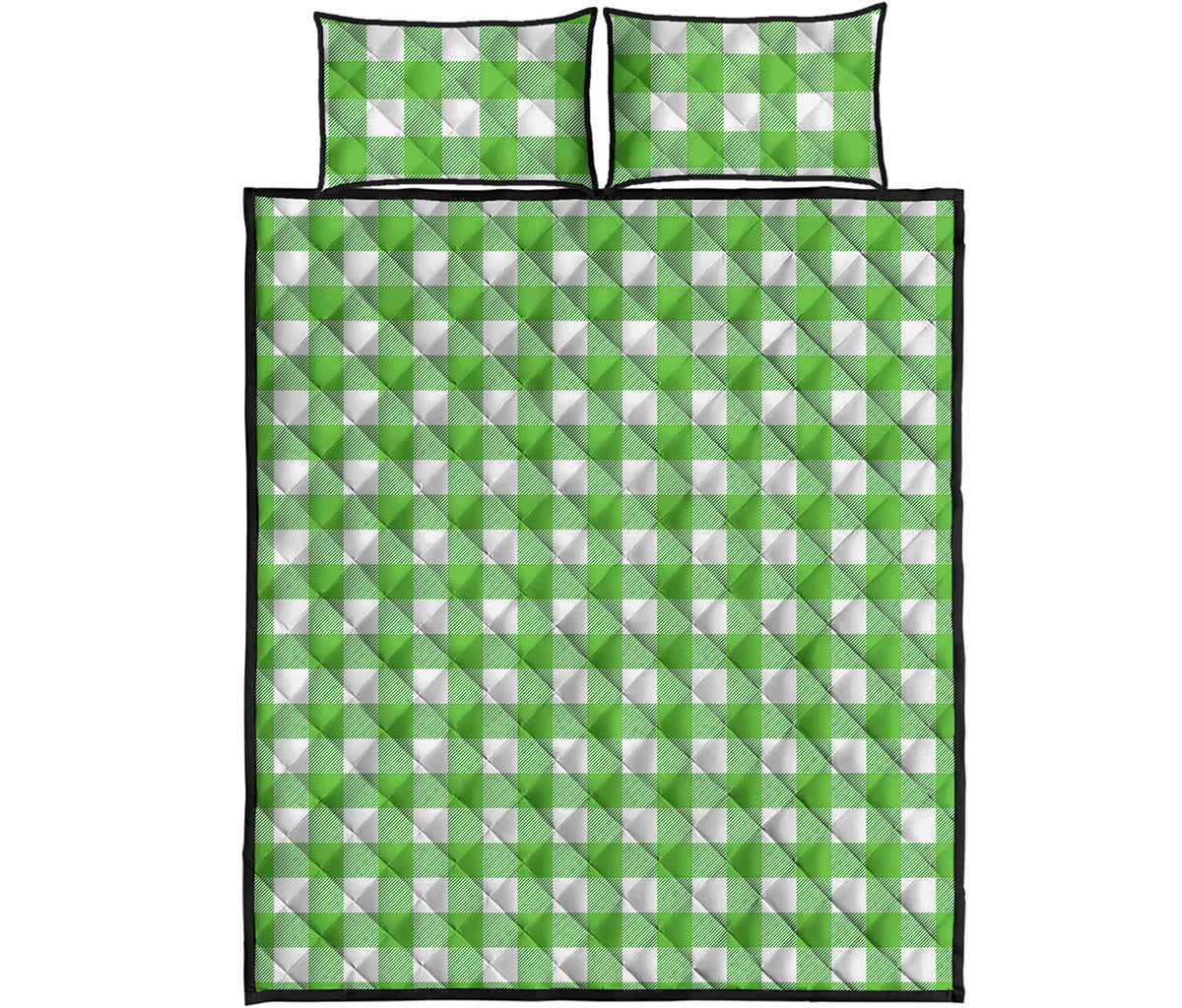 UFO Green And White Buffalo Check Print Quilt Bed Set