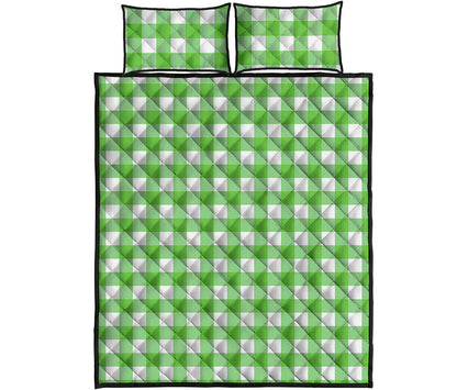 UFO Green And White Buffalo Check Print Quilt Bed Set