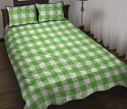 UFO Green And White Buffalo Check Print Quilt Bed Set