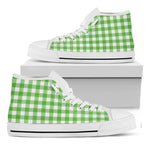 UFO Green And White Buffalo Check Print White High Top Shoes