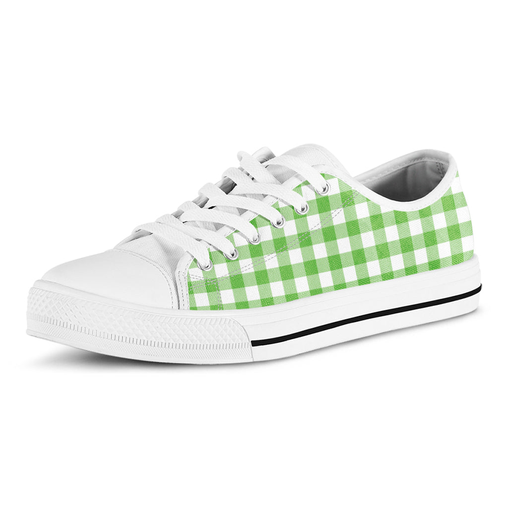 UFO Green And White Buffalo Check Print White Low Top Shoes