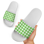 UFO Green And White Buffalo Check Print White Slide Sandals