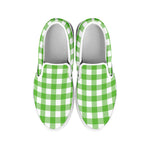 UFO Green And White Buffalo Check Print White Slip On Shoes