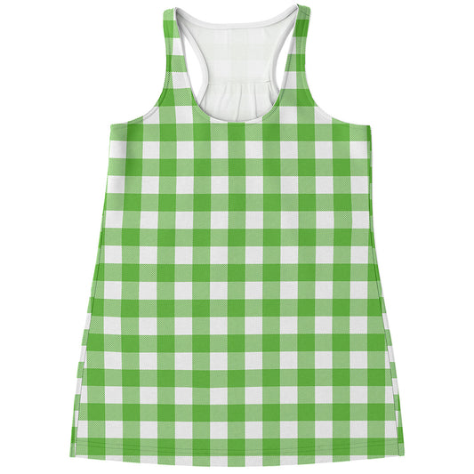 UFO Green And White Buffalo Check Print Women's Racerback Tank Top