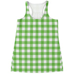 UFO Green And White Buffalo Check Print Women's Racerback Tank Top