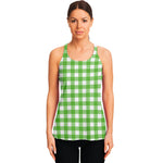 UFO Green And White Buffalo Check Print Women's Racerback Tank Top
