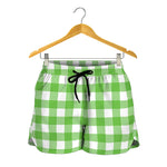 UFO Green And White Buffalo Check Print Women's Shorts