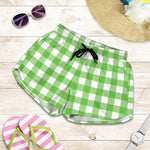 UFO Green And White Buffalo Check Print Women's Shorts
