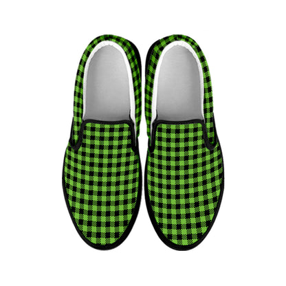 UFO Green Buffalo Plaid Print Black Slip On Shoes