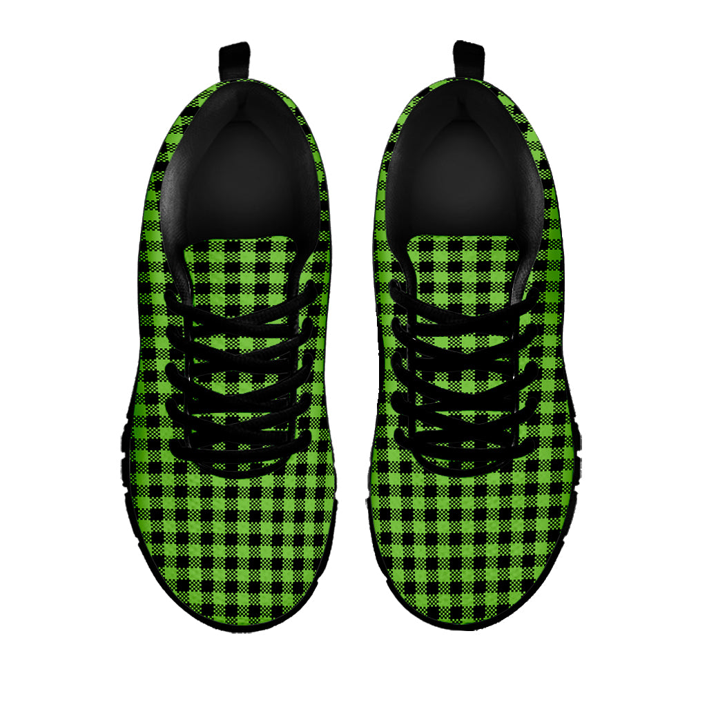UFO Green Buffalo Plaid Print Black Sneakers