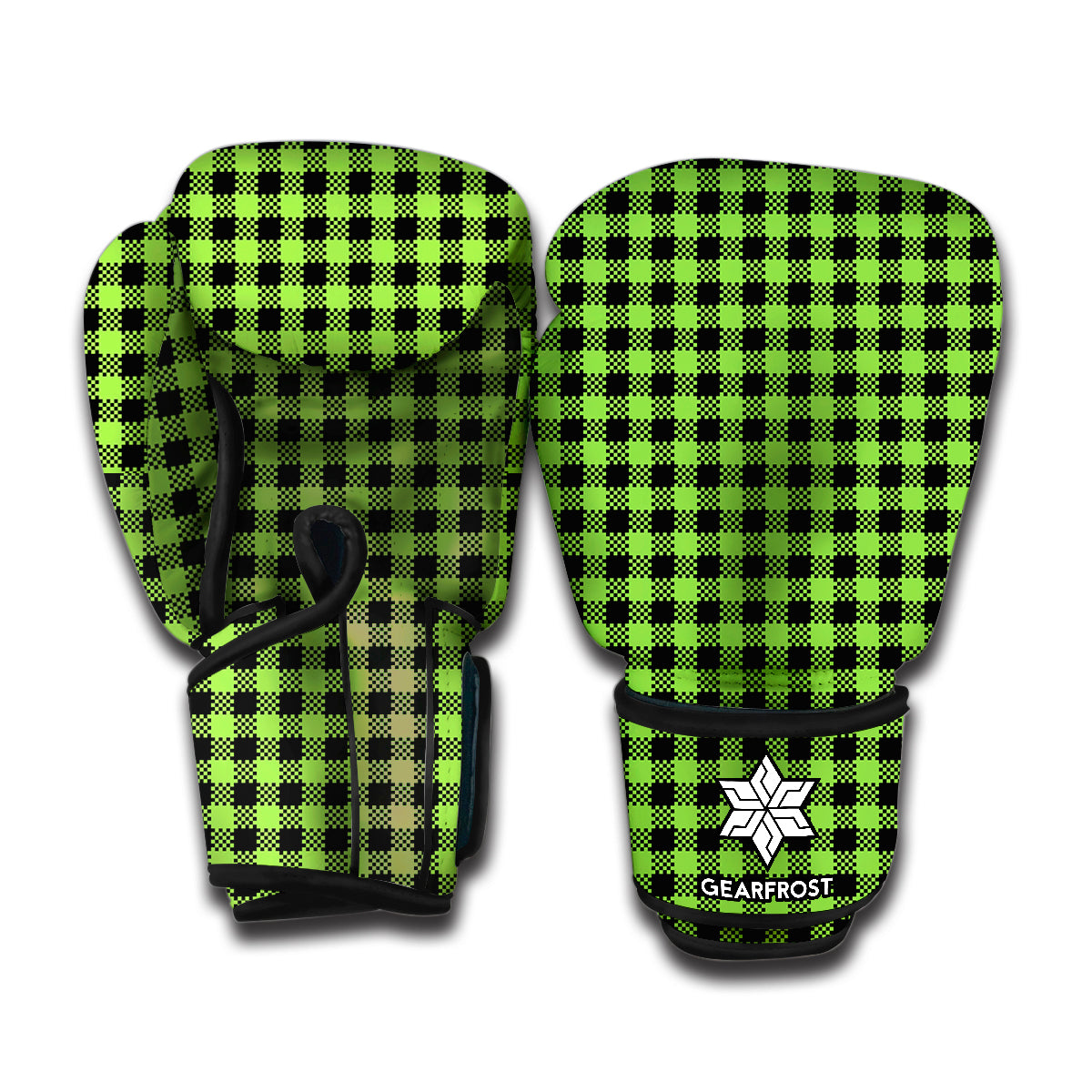 UFO Green Buffalo Plaid Print Boxing Gloves