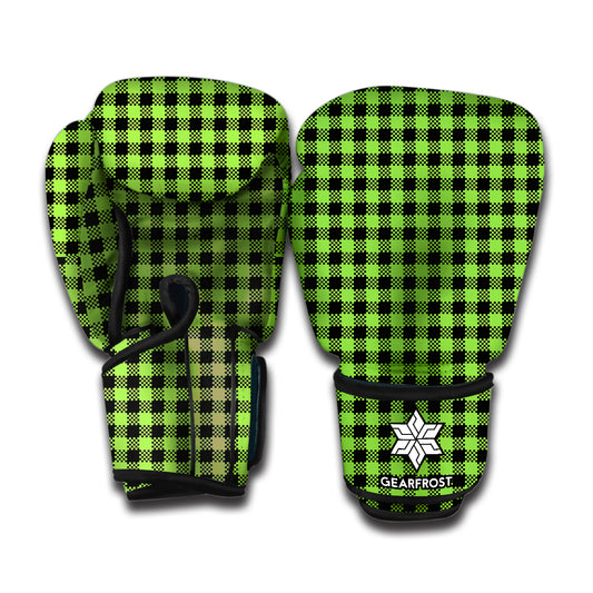UFO Green Buffalo Plaid Print Boxing Gloves