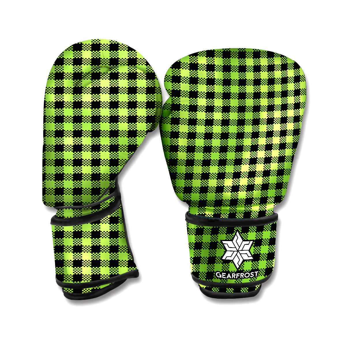 UFO Green Buffalo Plaid Print Boxing Gloves