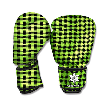 UFO Green Buffalo Plaid Print Boxing Gloves