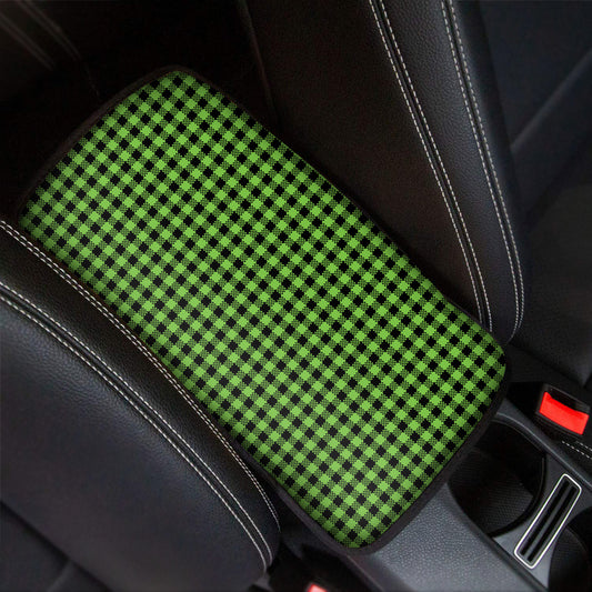 UFO Green Buffalo Plaid Print Car Center Console Cover