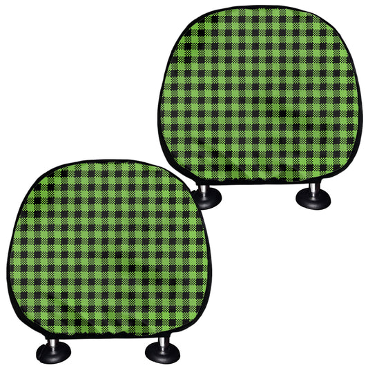 UFO Green Buffalo Plaid Print Car Headrest Covers