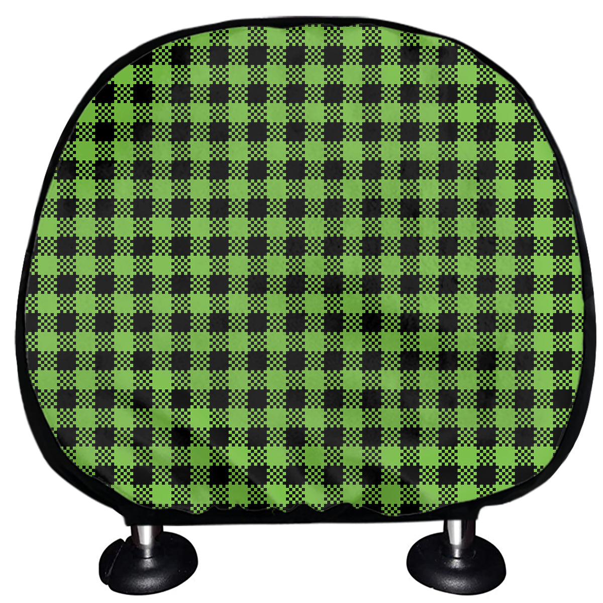 UFO Green Buffalo Plaid Print Car Headrest Covers