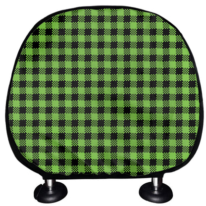 UFO Green Buffalo Plaid Print Car Headrest Covers