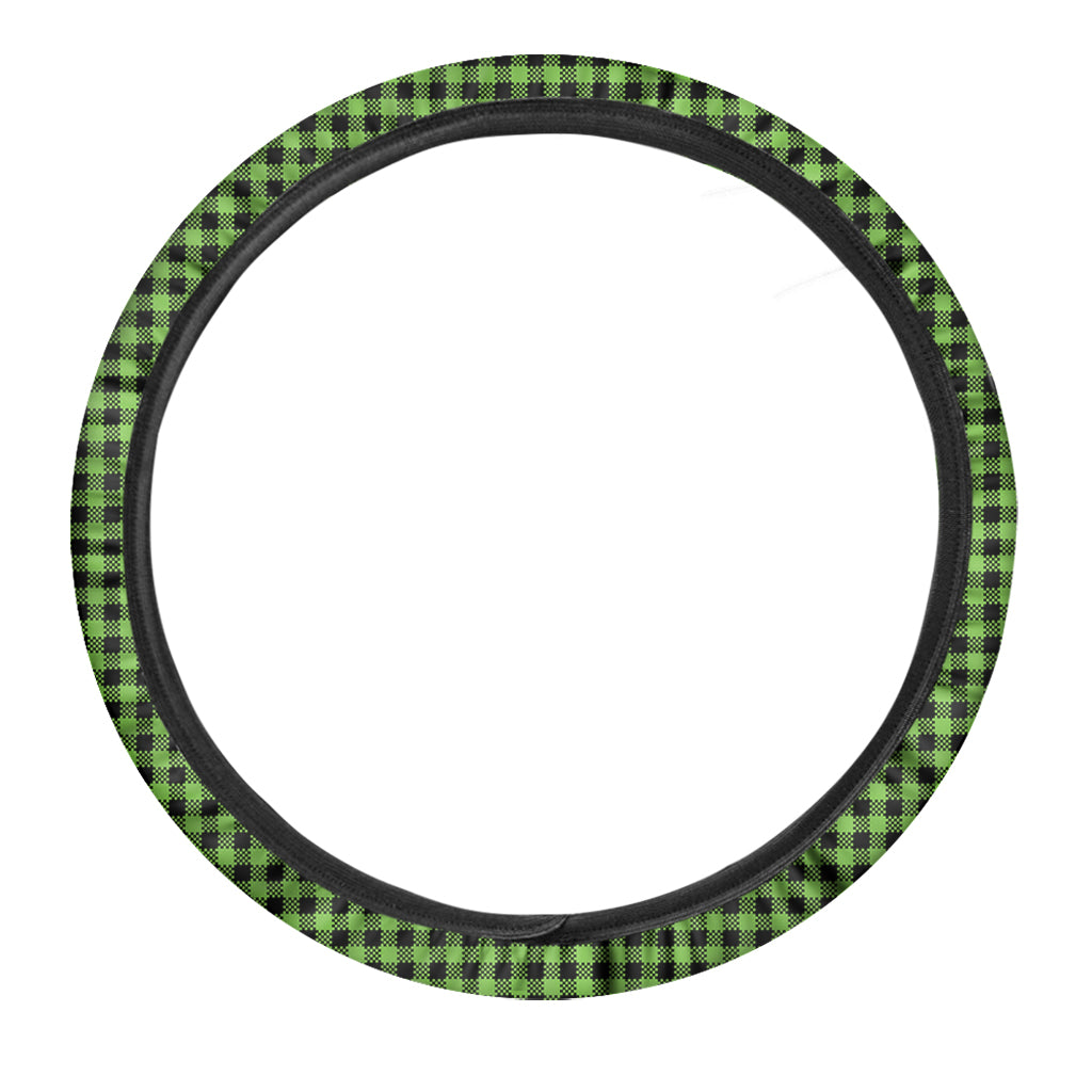 UFO Green Buffalo Plaid Print Car Steering Wheel Cover