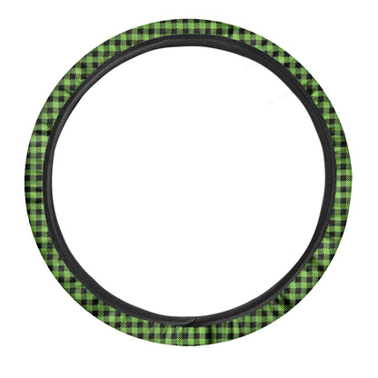 UFO Green Buffalo Plaid Print Car Steering Wheel Cover