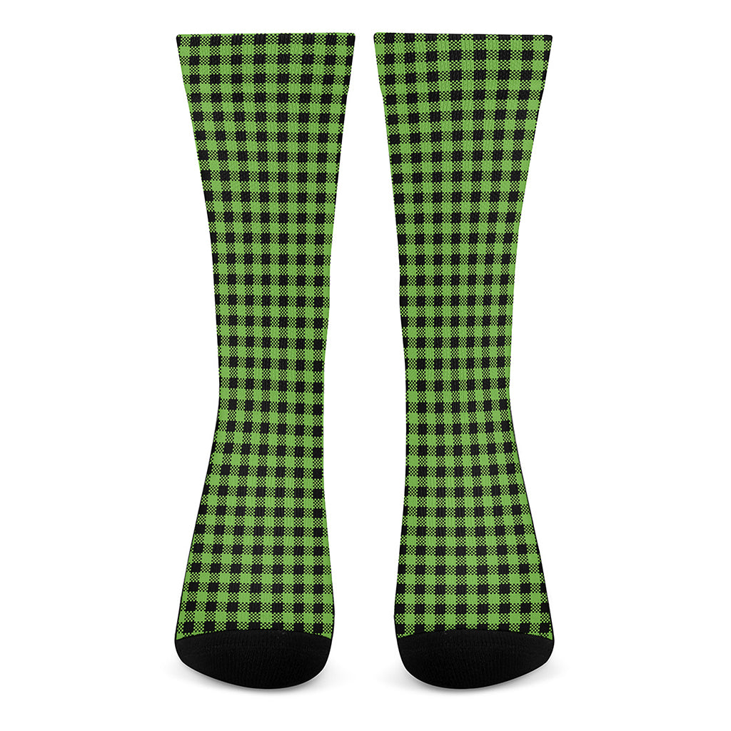 UFO Green Buffalo Plaid Print Crew Socks