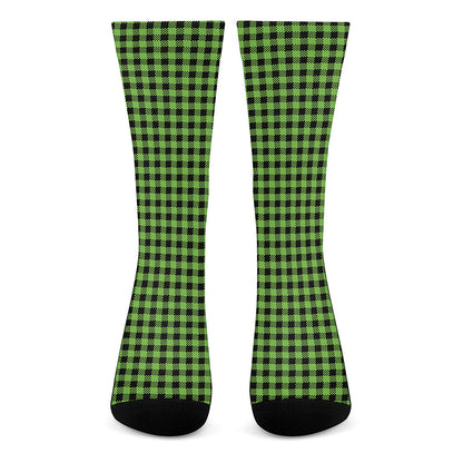 UFO Green Buffalo Plaid Print Crew Socks