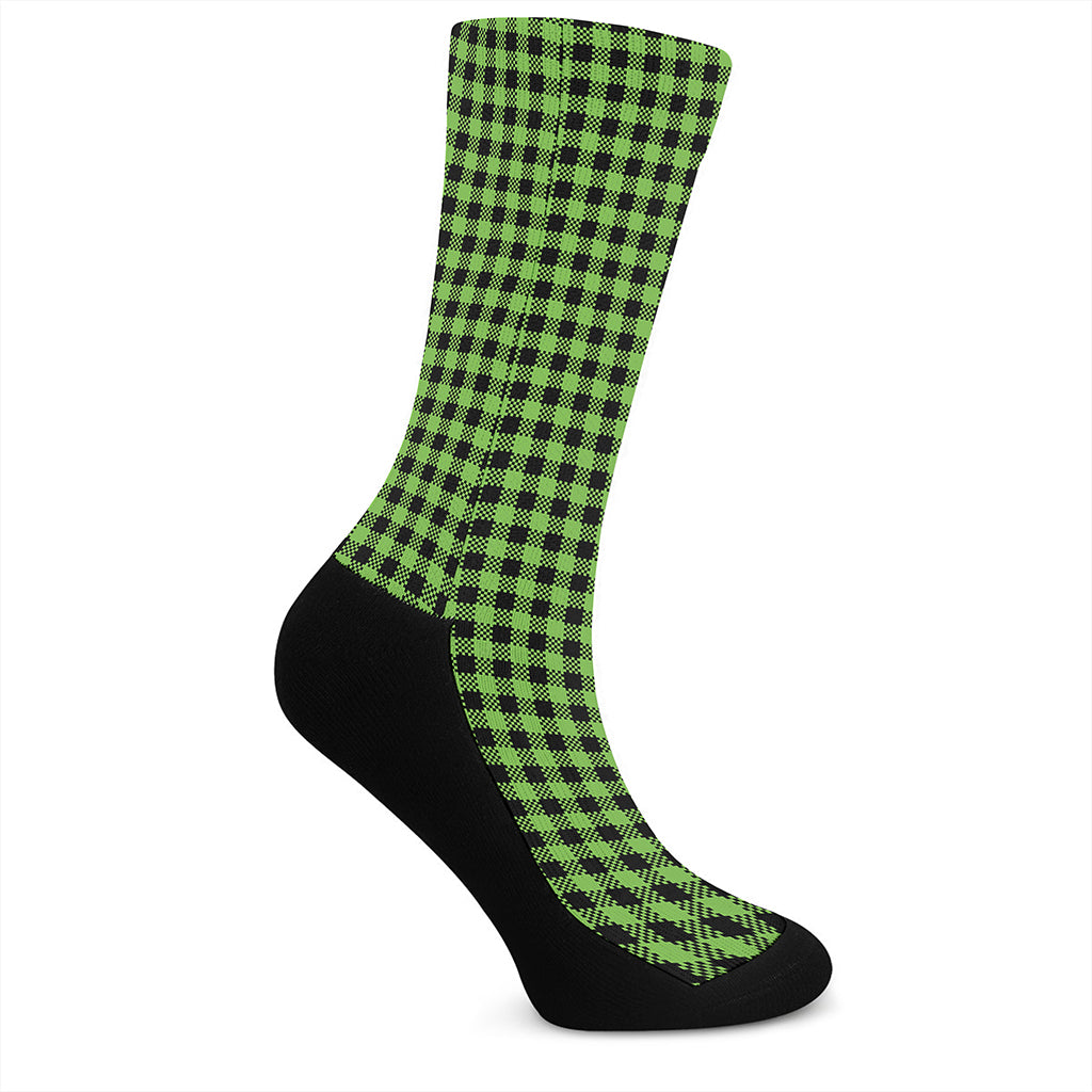 UFO Green Buffalo Plaid Print Crew Socks