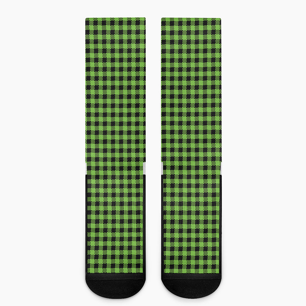 UFO Green Buffalo Plaid Print Crew Socks