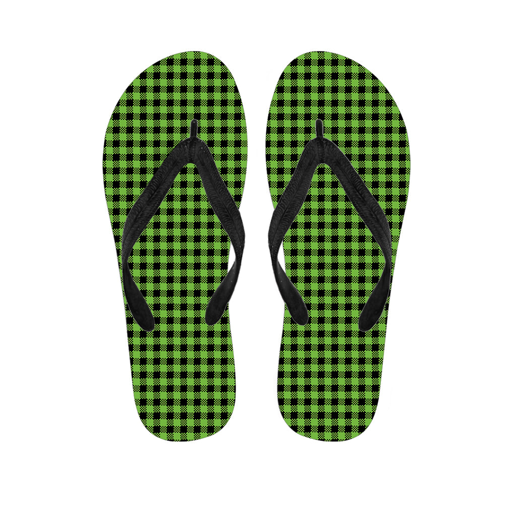 UFO Green Buffalo Plaid Print Flip Flops