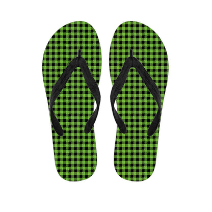 UFO Green Buffalo Plaid Print Flip Flops
